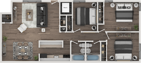 Sassafras Three Bedroom Floor Plan with 1,006-1,372 Sq. Ft. at Autumn Woods, Bladensburg, MD, Maryland
